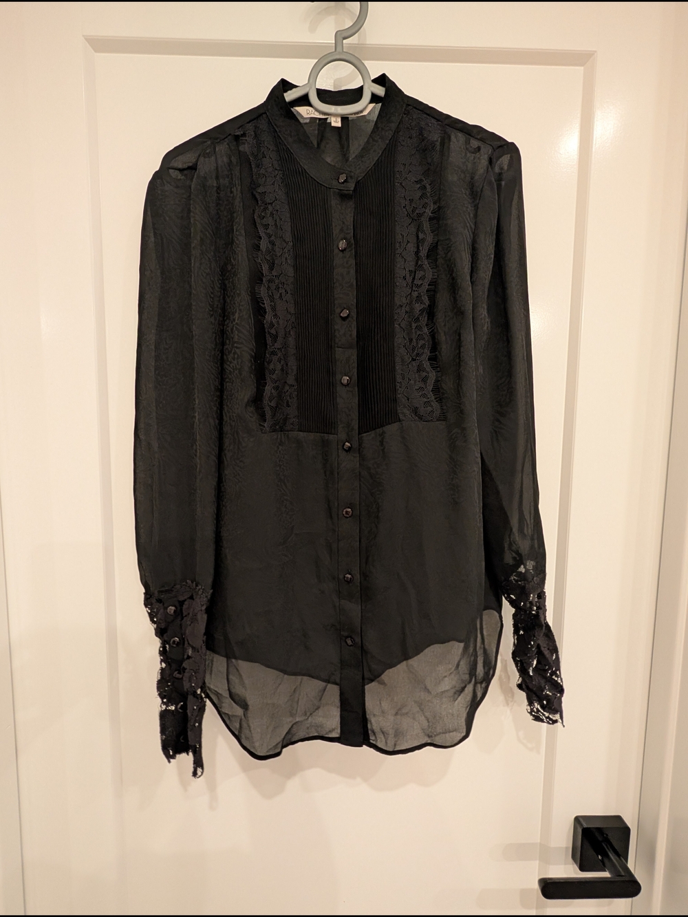 RACHEL Rachel Roy Black Sheer Lace-Trim Blouse, Small